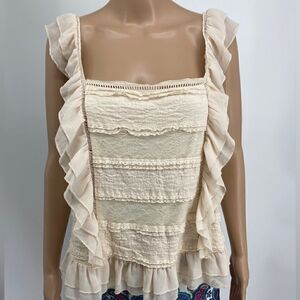 Anthropologie Eri+Ali Ruffle Lace Ivory Top Size M